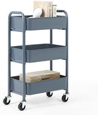 3-Tier Delicate Compact Rolling Metal Storage Organizer - Mobile Utility Cart Kitchen/Under Desk Cart with