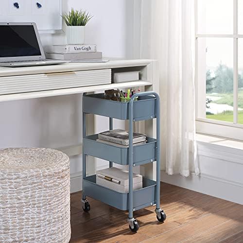 3-Tier Delicate Compact Rolling Metal Storage Organizer - Mobile Utility Cart Kitchen/Under Desk Cart with, alternate view 2
