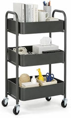 3-Tier Delicate Compact Rolling Metal Storage Organizer - Mobile Utility Cart Kitchen/Under Desk Cart with
