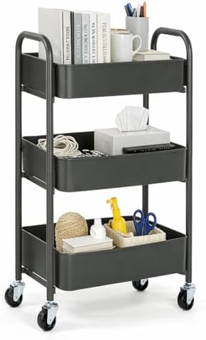 3-Tier Delicate Compact Rolling Metal Storage Organizer - Mobile Utility Cart Kitchen/Under Desk Cart with