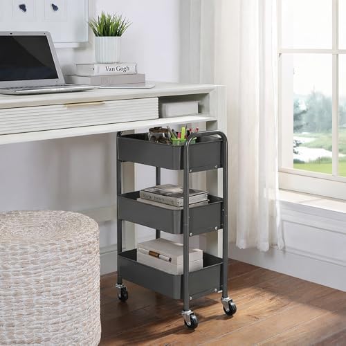 3-Tier Delicate Compact Rolling Metal Storage Organizer - Mobile Utility Cart Kitchen/Under Desk Cart with, alternate view 2