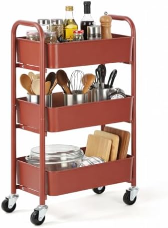 3-Tier Delicate Compact Rolling Metal Storage Organizer - Mobile Utility Cart Kitchen/Under Desk Cart with