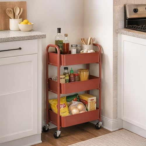 3-Tier Delicate Compact Rolling Metal Storage Organizer - Mobile Utility Cart Kitchen/Under Desk Cart with, alternate view 2