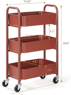 3-Tier Delicate Compact Rolling Metal Storage Organizer - Mobile Utility Cart Kitchen/Under Desk Cart with, alternate view 3