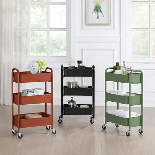 3-Tier Delicate Compact Rolling Metal Storage Organizer - Mobile Utility Cart Kitchen/Under Desk Cart with, alternate view 5