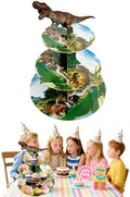 3 Tier Dinosaur Cupcake Stand, Dino Cupcake Stand Cardboard - Easy to Assemble& Reusable(Dinosaur) in Dinosaur