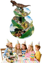 3 Tier Dinosaur Cupcake Stand, Dino Cupcake Stand Cardboard - Easy to Assemble& Reusable(Dinosaur) in Dinosaur