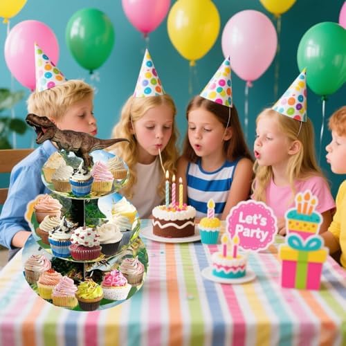 3 Tier Dinosaur Cupcake Stand, Dino Cupcake Stand Cardboard - Easy to Assemble& Reusable(Dinosaur) in Dinosaur, alternate
