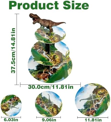 3 Tier Dinosaur Cupcake Stand, Dino Cupcake Stand Cardboard - Easy to Assemble& Reusable(Dinosaur) in Dinosaur, alternate