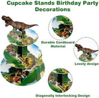 3 Tier Dinosaur Cupcake Stand, Dino Cupcake Stand Cardboard - Easy to Assemble& Reusable(Dinosaur) in Dinosaur, alternate