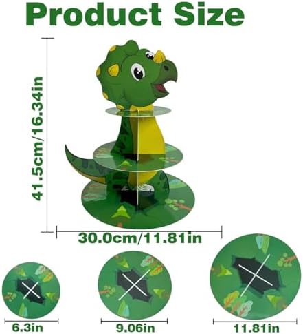 3 Tier Dinosaur Cupcake Stand, Dino Cupcake Stand Cardboard - Easy to Assemble& Reusable(2Dinosaur) in 2dinosaur, alternate