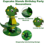 3 Tier Dinosaur Cupcake Stand, Dino Cupcake Stand Cardboard - Easy to Assemble& Reusable(2Dinosaur) in 2dinosaur, alternate