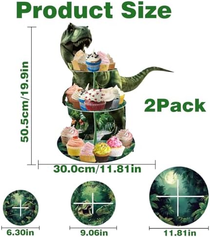 3 Tier Dinosaur Cupcake Stand, Dino Cupcake Stand Cardboard - Easy to Assemble& Reusable(6Dinosaur) in 6dinosaur, alternate