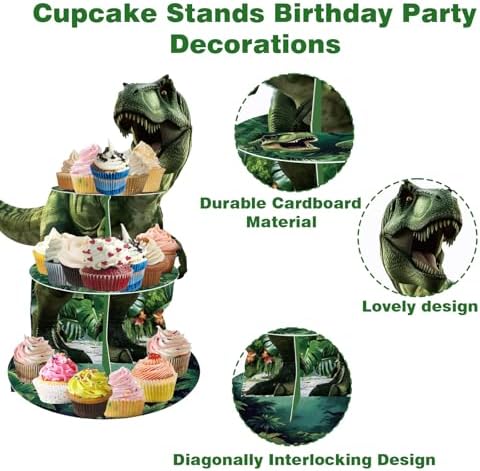 3 Tier Dinosaur Cupcake Stand, Dino Cupcake Stand Cardboard - Easy to Assemble& Reusable(6Dinosaur) in 6dinosaur, alternate