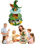 3 Tier Dinosaur Cupcake Stand, Dino Cupcake Stand Cardboard - Easy to Assemble& Reusable(1Dinosaur) in 1dinosaur