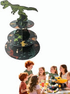 3 Tier Dinosaur Cupcake Stand, Dino Cupcake Stand Cardboard - Easy to Assemble& Reusable(11Dinosaur) in