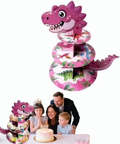 3 Tier Dinosaur Cupcake Stand, Dino Cupcake Stand Cardboard - Easy to Assemble& Reusable(9Dinosaur) in 9dinosaur