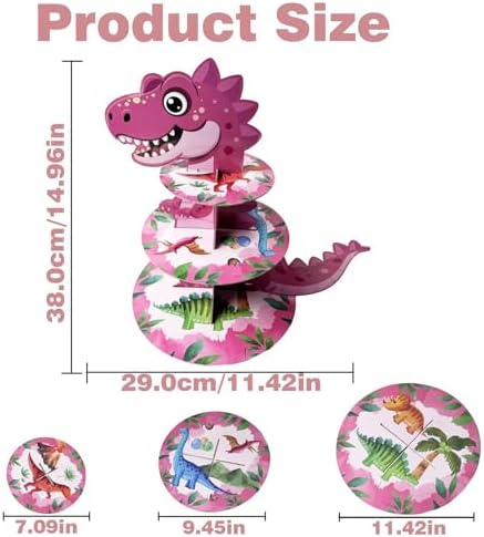 3 Tier Dinosaur Cupcake Stand, Dino Cupcake Stand Cardboard - Easy to Assemble& Reusable(9Dinosaur) in 9dinosaur, alternate
