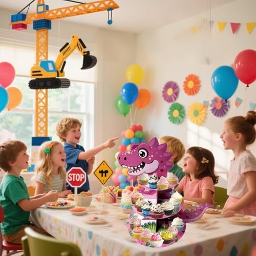 3 Tier Dinosaur Cupcake Stand, Dino Cupcake Stand Cardboard - Easy to Assemble& Reusable(9Dinosaur) in 9dinosaur, alternate