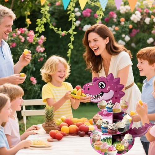 3 Tier Dinosaur Cupcake Stand, Dino Cupcake Stand Cardboard - Easy to Assemble& Reusable(9Dinosaur) in 9dinosaur, alternate