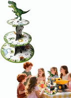 3 Tier Dinosaur Cupcake Stand, Dino Cupcake Stand Cardboard - Easy to Assemble& Reusable(10Dinosaur) in