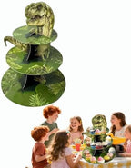 3 Tier Dinosaur Cupcake Stand, Dino Cupcake Stand Cardboard - Easy to Assemble& Reusable(8Dinosaur) in 8dinosaur