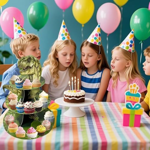 3 Tier Dinosaur Cupcake Stand, Dino Cupcake Stand Cardboard - Easy to Assemble& Reusable(8Dinosaur) in 8dinosaur, alternate