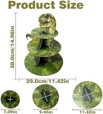3 Tier Dinosaur Cupcake Stand, Dino Cupcake Stand Cardboard - Easy to Assemble& Reusable(8Dinosaur) in 8dinosaur, alternate