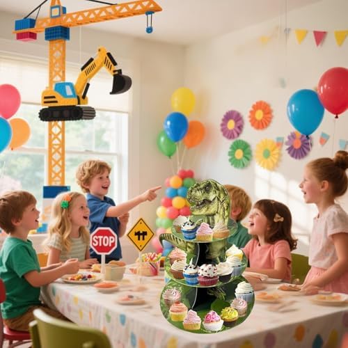 3 Tier Dinosaur Cupcake Stand, Dino Cupcake Stand Cardboard - Easy to Assemble& Reusable(8Dinosaur) in 8dinosaur, alternate