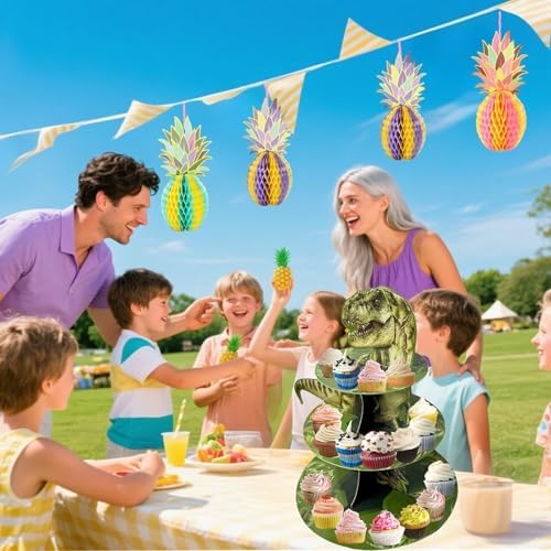 3 Tier Dinosaur Cupcake Stand, Dino Cupcake Stand Cardboard - Easy to Assemble& Reusable(8Dinosaur) in 8dinosaur, alternate