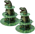3-Tier Dinosaur Cupcake Stand, Round Cardboard Cupcake Tower, Dinosaur Theme Dessert Cup Cake Stand Tower for