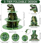3-Tier Dinosaur Cupcake Stand, Round Cardboard Cupcake Tower, Dinosaur Theme Dessert Cup Cake Stand Tower for, alternate view