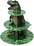3-Tier Dinosaur Cupcake Stand, Round Cardboard Cupcake Tower, Dinosaur Theme Dessert Cup Cake Stand Tower for