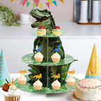 3-Tier Dinosaur Cupcake Stand, Round Cardboard Cupcake Tower, Dinosaur Theme Dessert Cup Cake Stand Tower for, alternate view