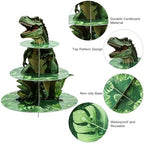 3-Tier Dinosaur Cupcake Stand, Round Cardboard Cupcake Tower, Dinosaur Theme Dessert Cup Cake Stand Tower for, alternate view