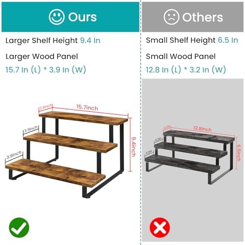 3 Tier Display Shelf, Portable Wood Retail Cupcake Dessert Stand in Brown, alternate view 2