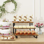 3 Tier Display Shelf, Portable Wood Retail Cupcake Dessert Stand in Brown, alternate view 3