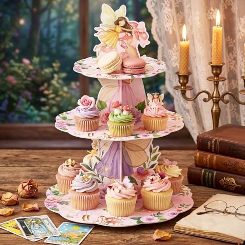 3 Tier Fairy Birthday Party Decoration Fairy Cupcake Stand in Multicolor, alternate view 2