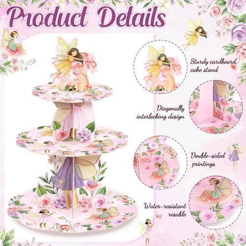 3 Tier Fairy Birthday Party Decoration Fairy Cupcake Stand in Multicolor, alternate view 5