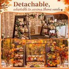 3 Tier Fall Wooden Cupcake Stand with Maple Vines and Swing in Distressed Brown, alternate view 4
