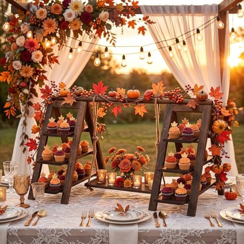 3 Tier Fall Wooden Cupcake Stand with Maple Vines and Swing in Distressed Brown, alternate view 6