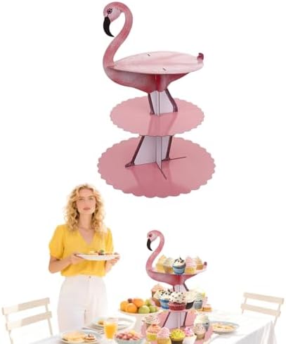 3 Tier Flamingo Cupcake Stand, Cupcake Stand Cardboard - Easy to Assemble& Reusable(Flamingo) in Bird