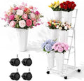 3 Tier Flower Display Stand with 6 Buckets Rolling Floral Display Stand on Wheels White Metal Flower Bar Rack