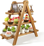 3 Tier Foldable A-Frame Wood Serving Tray, Rustic Farmhouse Tiered Display Stand for Charcuterie, Cheese