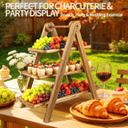 3 Tier Foldable A-Frame Wood Serving Tray, Rustic Farmhouse Tiered Display Stand for Charcuterie, Cheese, alternate view 2