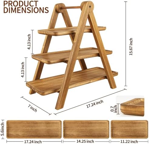 3 Tier Foldable A-Frame Wood Serving Tray, Rustic Farmhouse Tiered Display Stand for Charcuterie, Cheese, alternate view 3