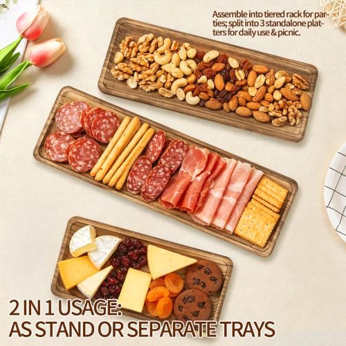 3 Tier Foldable A-Frame Wood Serving Tray, Rustic Farmhouse Tiered Display Stand for Charcuterie, Cheese, alternate view 5
