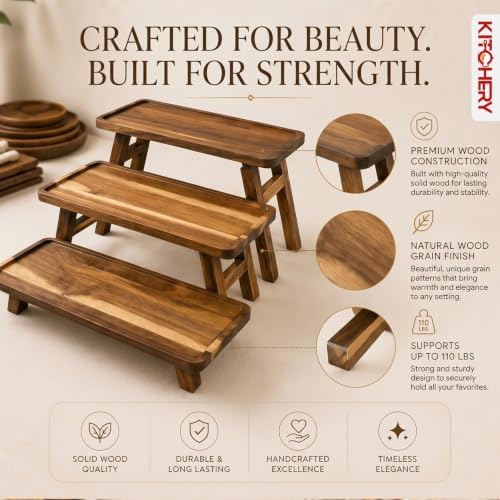 3 Tier Foldable Serving Tray, Acacia Wood Tiered Serving Stand for Parties, Lightweight Wooden Dessert Table, alternate view
