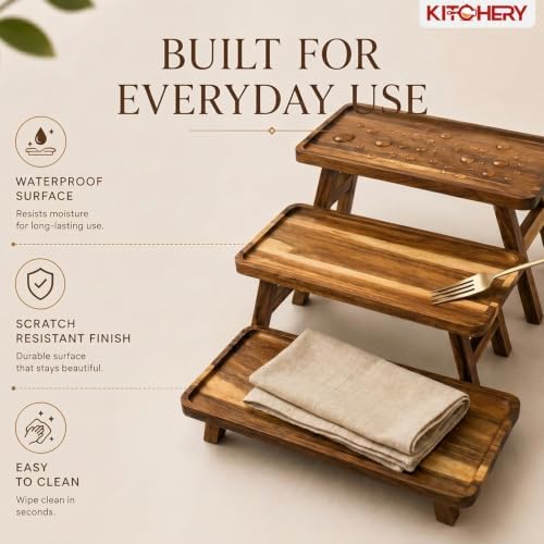 3 Tier Foldable Serving Tray, Acacia Wood Tiered Serving Stand for Parties, Lightweight Wooden Dessert Table, alternate view