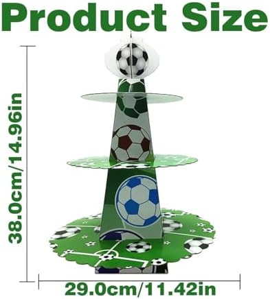 3 Tier Football Cupcake Stand, Soccer Cupcake Stand Cardboard - Easy to Assemble& Reusable(Football) in Football, alternate